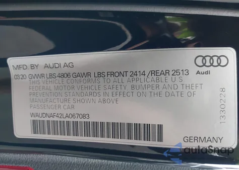 2020 Audi A4 Premium z USA, uszkodzony, nr VIN WAUDNAF42LA067083